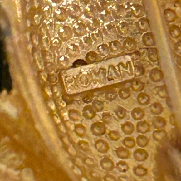 Roman Green Enamel Rhinestone Frog Brooch Pin, Signed - Picture 9 of 13